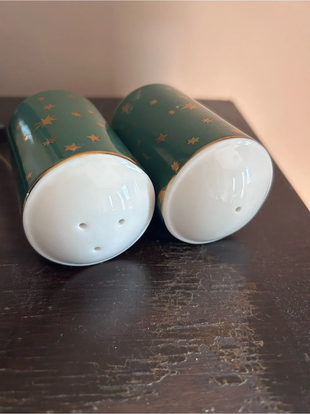 Galaxy by Sakura gold & green star print fine porcelain salt and pepper shakers